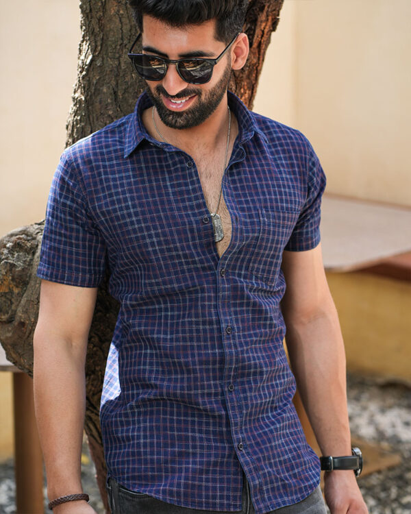 NAVY ABSTRACT CHECKS SHIRT
