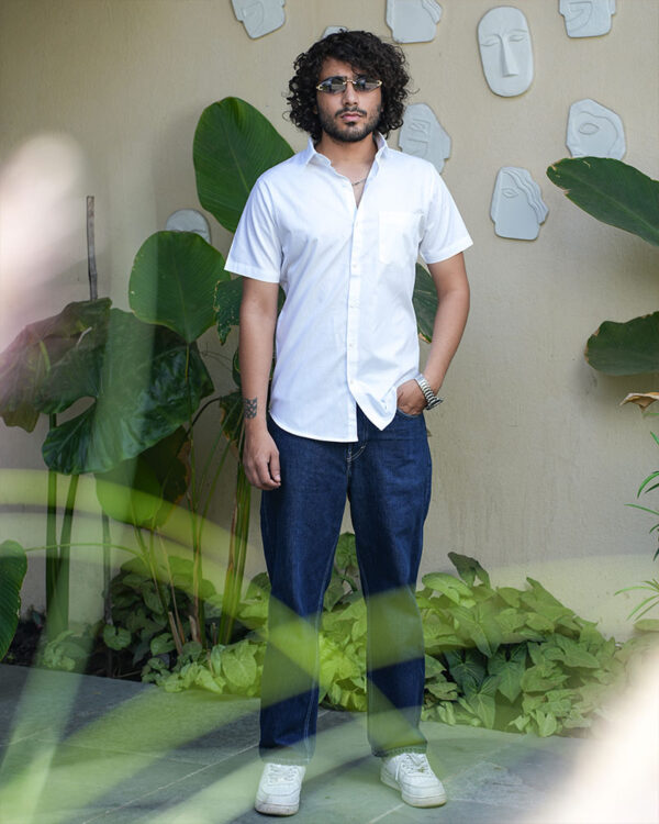 WHITE TEXTURED SELF STRIPED SHIRT