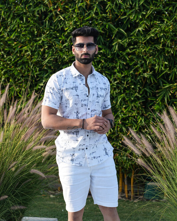 ABSTRACT GEOMETRICAL-FLORAL WHITE & GREY SHIRT
