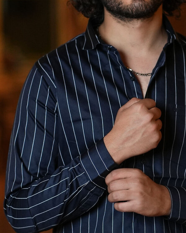 NAVY BLUE VERTICAL STRIPED SHIRT